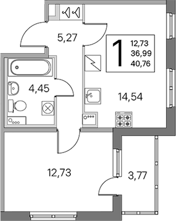 1-комнатная квартира 36.99 м², 2/5 эт., ЖК «ЮгТаун. Олимпийские кварталы»